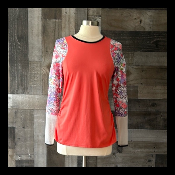 Lucky In Love long sleeve rashguard size 12 floral mesh beach pool party swim - Picture 1 of 12